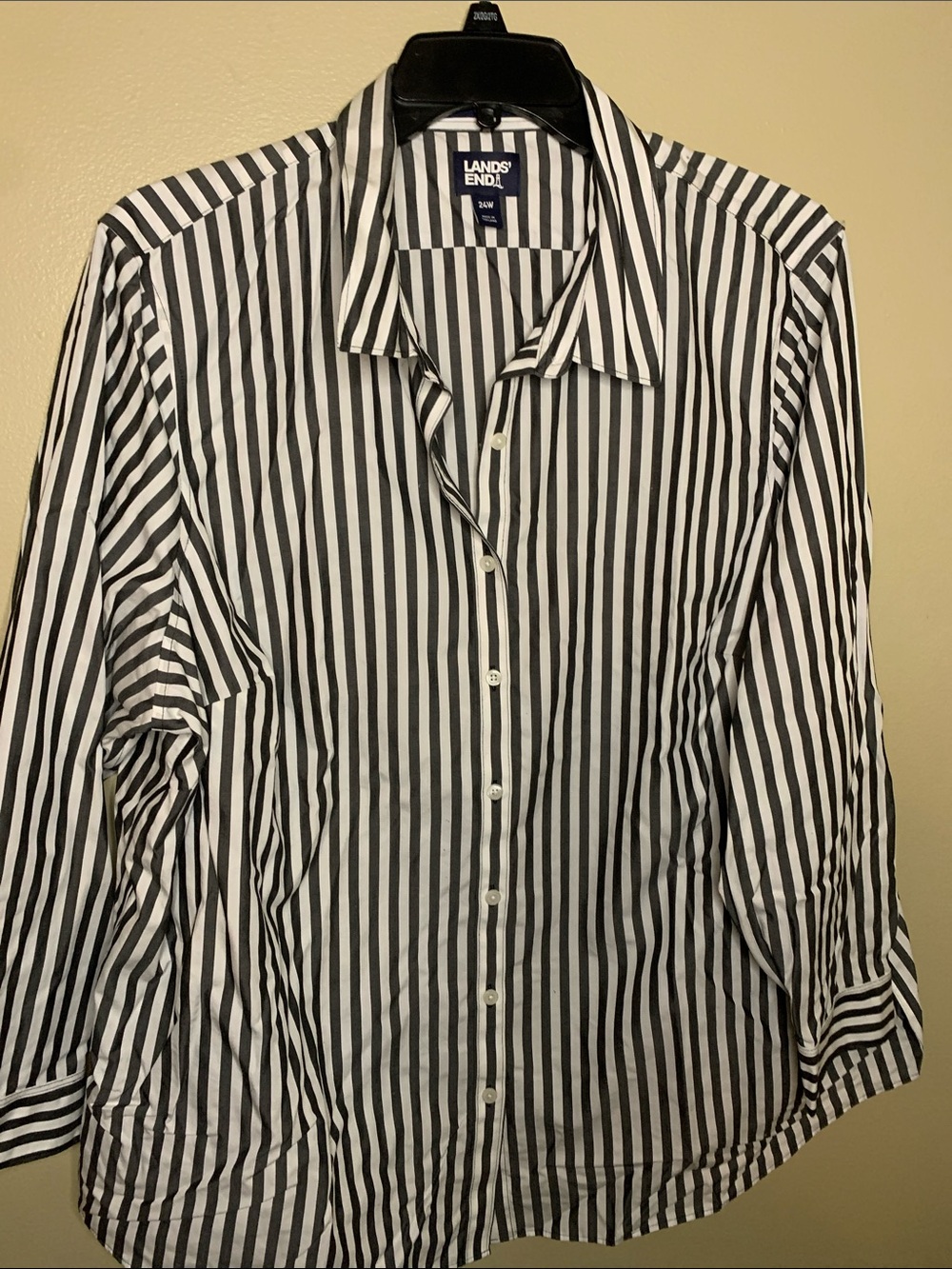 Lands' End Black and White Vertical Stripe Button-Down Shirt